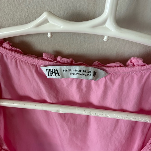 Zara Pink Poplin Dress Ruffle Mini Ballet Soft Girl Romantic Coquette Size XS - Picture 5 of 10
